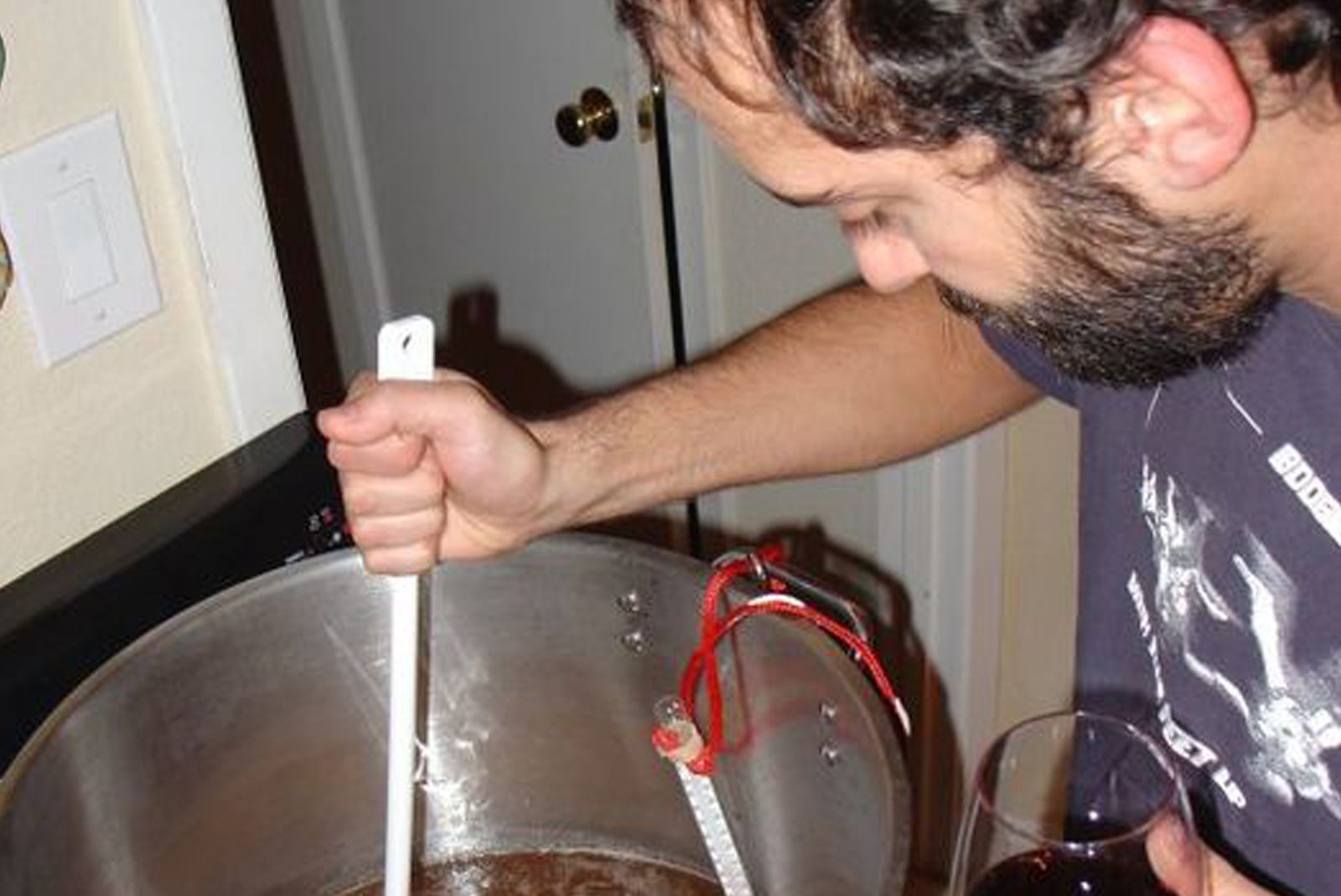 Simon mashing one of his first batches